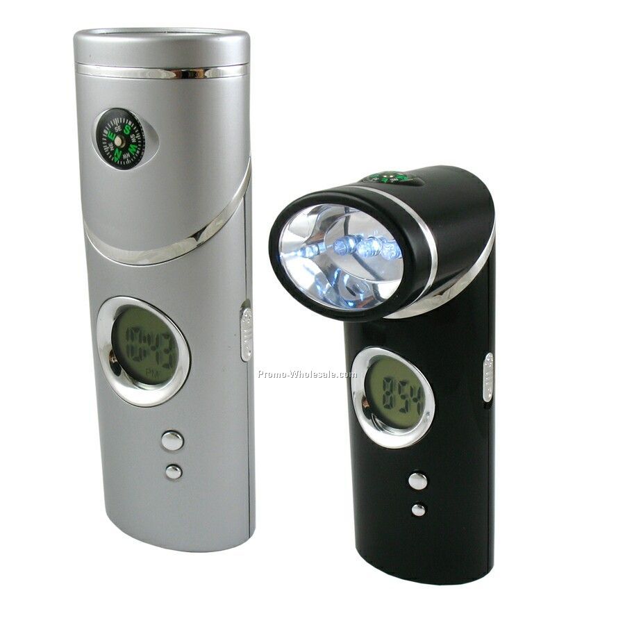 3 LED Flashlight W/Clock