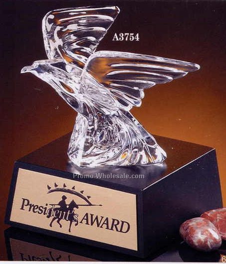 4"x4"x4" Lead Crystal Eagle Sculpture Award On Lighted Base