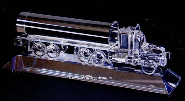 5-1/8"x1-9/16" Optic Crystal Oil Truck Figurine