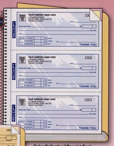 6-3/4"x8-1/2" 2 Part Color Collection Receipt Book