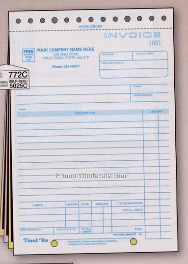 6-3/8"x8-1/2" 2 Part Work Order Invoice W/ Carbons