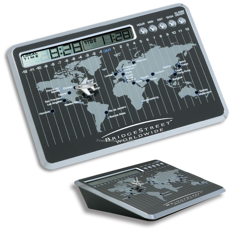 6-7/8"x2-1/2" World Map Time Lcd Clock