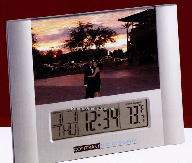 7-7/8"x5-5/8" Photo Frame, Digital Calendar, Alarm Clock And Temperature