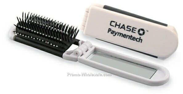 7"x1-1/4" White Travel Brush W/ Mirror