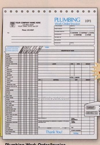 8-1/2"x11" 3 Part Plumbing Work Order Invoice