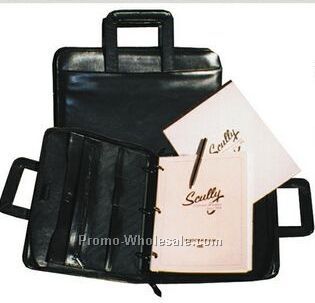 Black Plonge Leather Zip Binder W/ Drop Handles