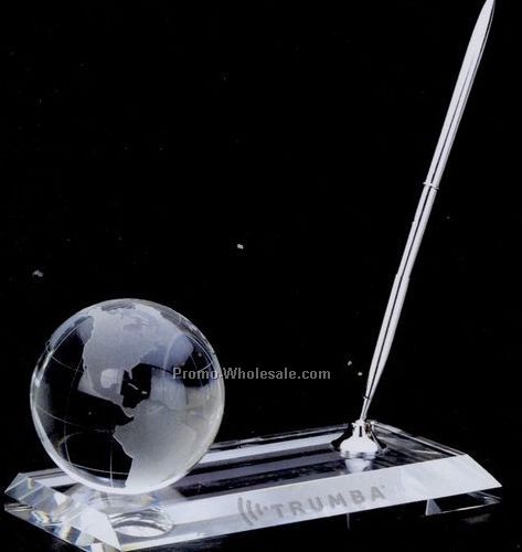 Crystal Globe Pen Stand Set