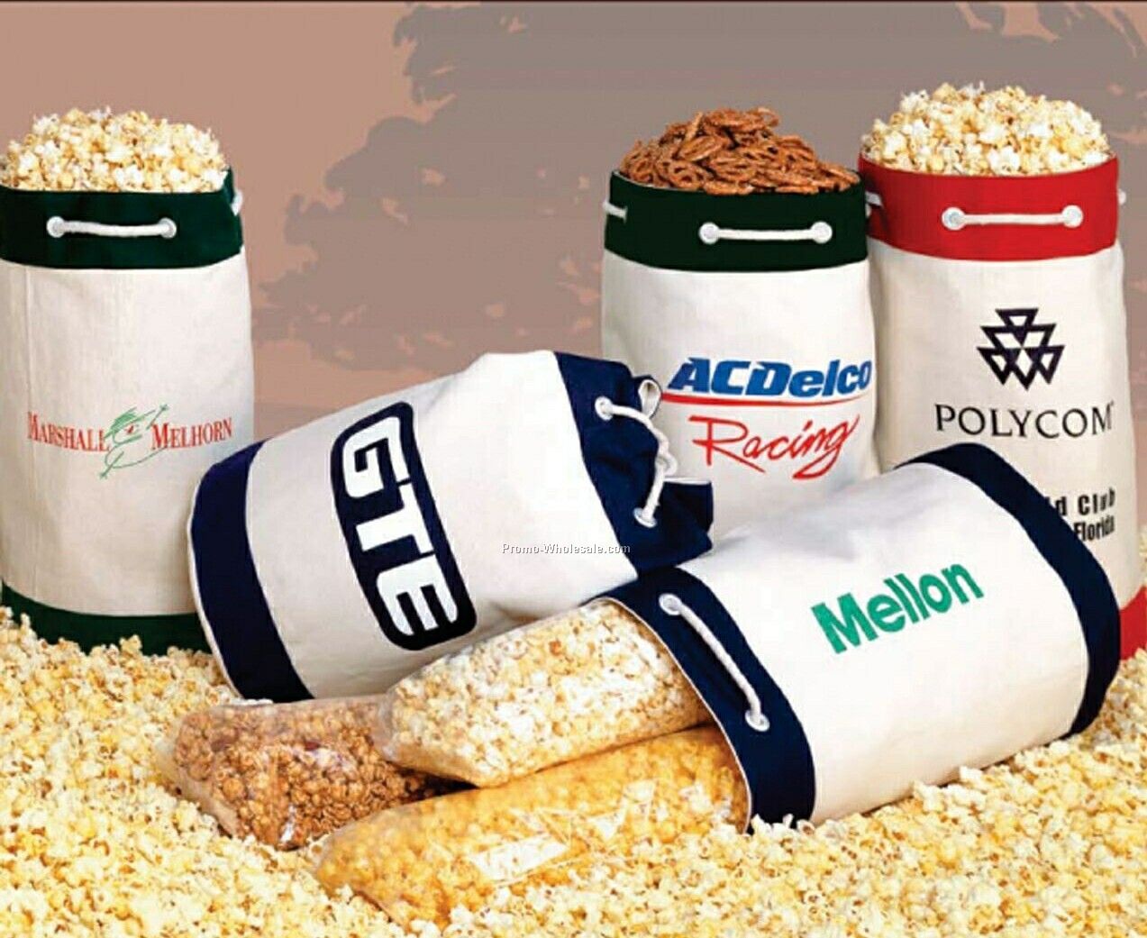 Drawstring Canvas Duffel W/ 3 Way Popcorn Sampler