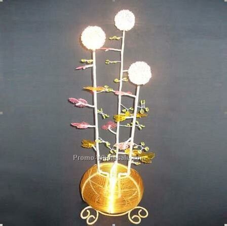 Floor Lamp W/Round Base & Flowers