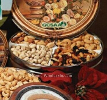 Holiday 4-way Assortment In Large Round Assorted Fill Tin (9-7/8"x3-1/2")