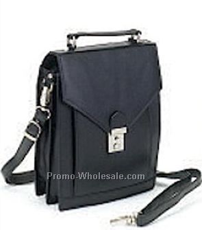 Leather Expandable Pouch With Front Lock & Strap