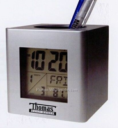 Pen Holder Cup With Calendar Alarm Clock