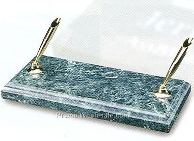 Rectangle Green Marble Double Pen Holder Set