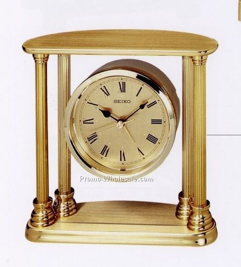 Seiko Brass & Glass Desk Clock With Floating Dial