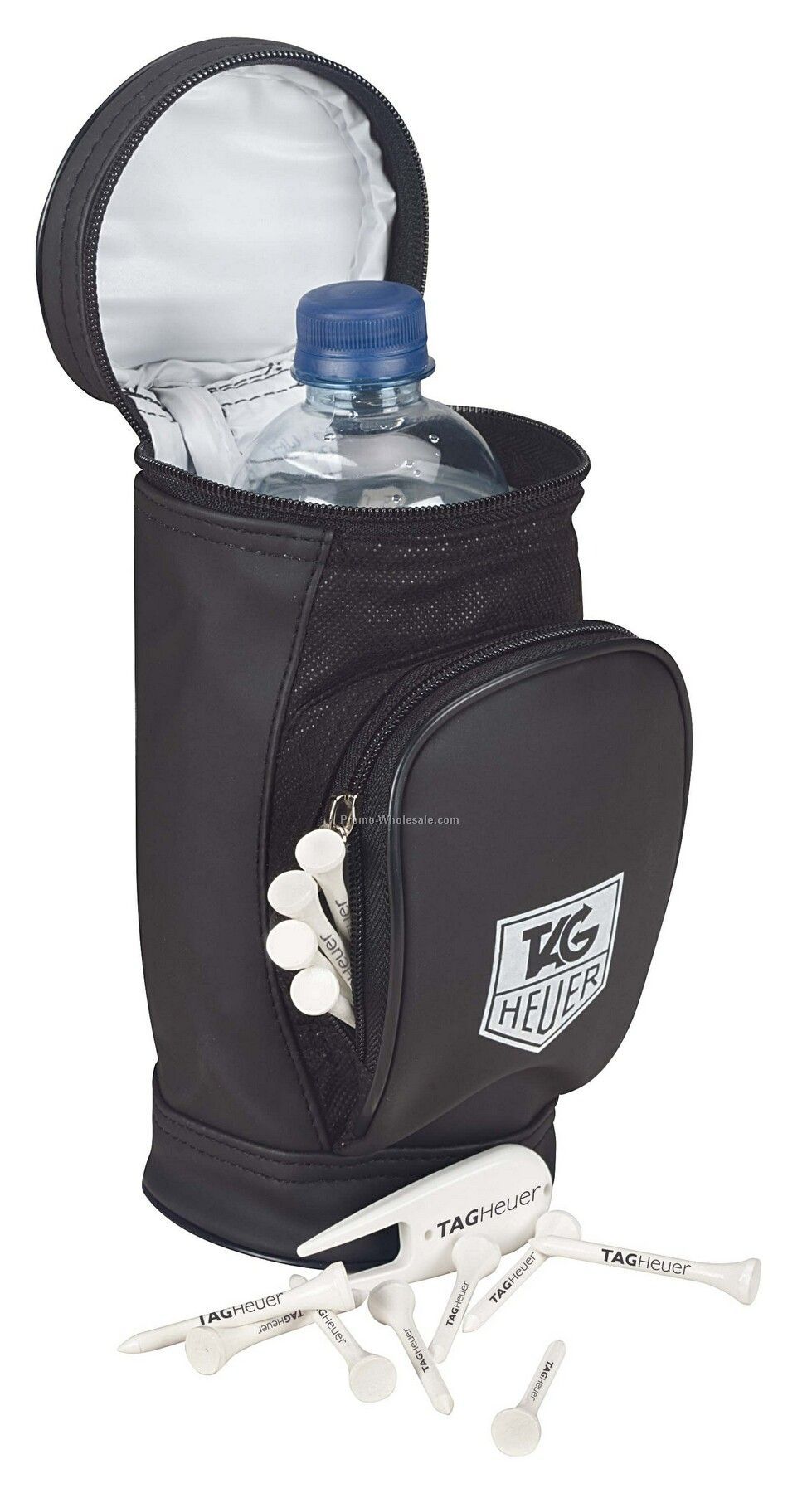 Tee Off Golf Bag Water Bottle Cooler W/2-1/8" Tees & Divot Repair Tool