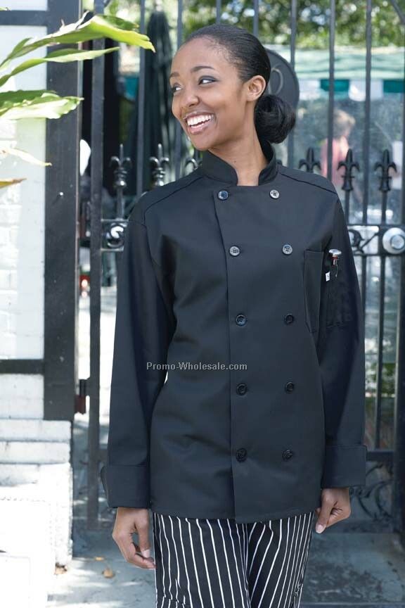 10 Pearl Button Polyester Chef Coat-black (Xs-6xl)