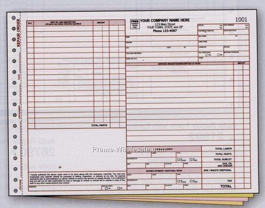 11"x8-1/2" 3 Part Repair Order W/ Special State Clauses For California