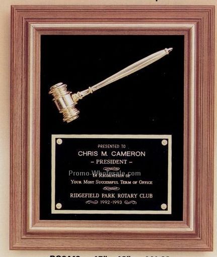 15"x18" Parliament Series Plaque With Metal Gold Gavel & Velour Background