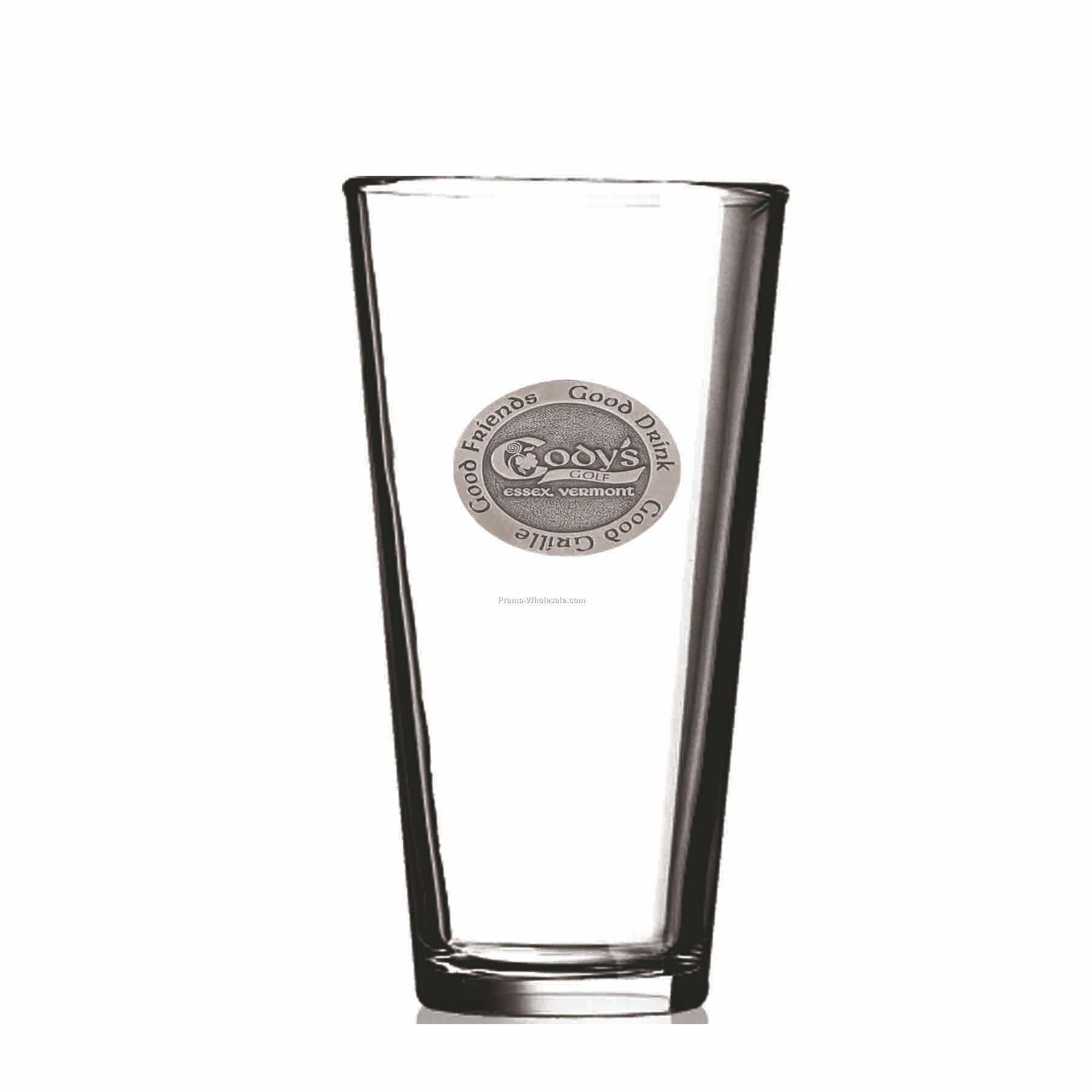 20 Oz. Crystal Pilsner Beer Glass W/ Straight Sides (Pewter Emblem)