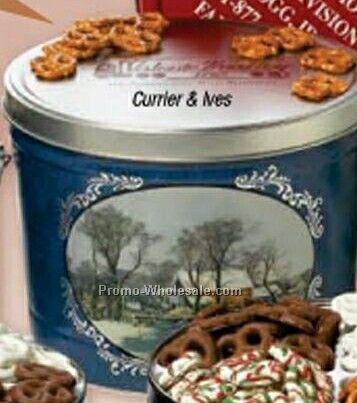 3-1/2 Gallon 3 Way Coated Pretzel Sampler Designer Gift Tin