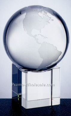 3-1/8"x4-5/8" Medium Optical Crystal Globe Plain W/ Cube Base