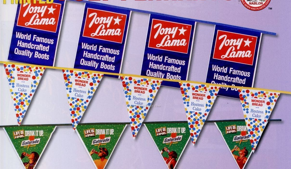 30 Ft. Press Printed 8 Mil Polyethylene Pennants (2 Color) (1 Side)