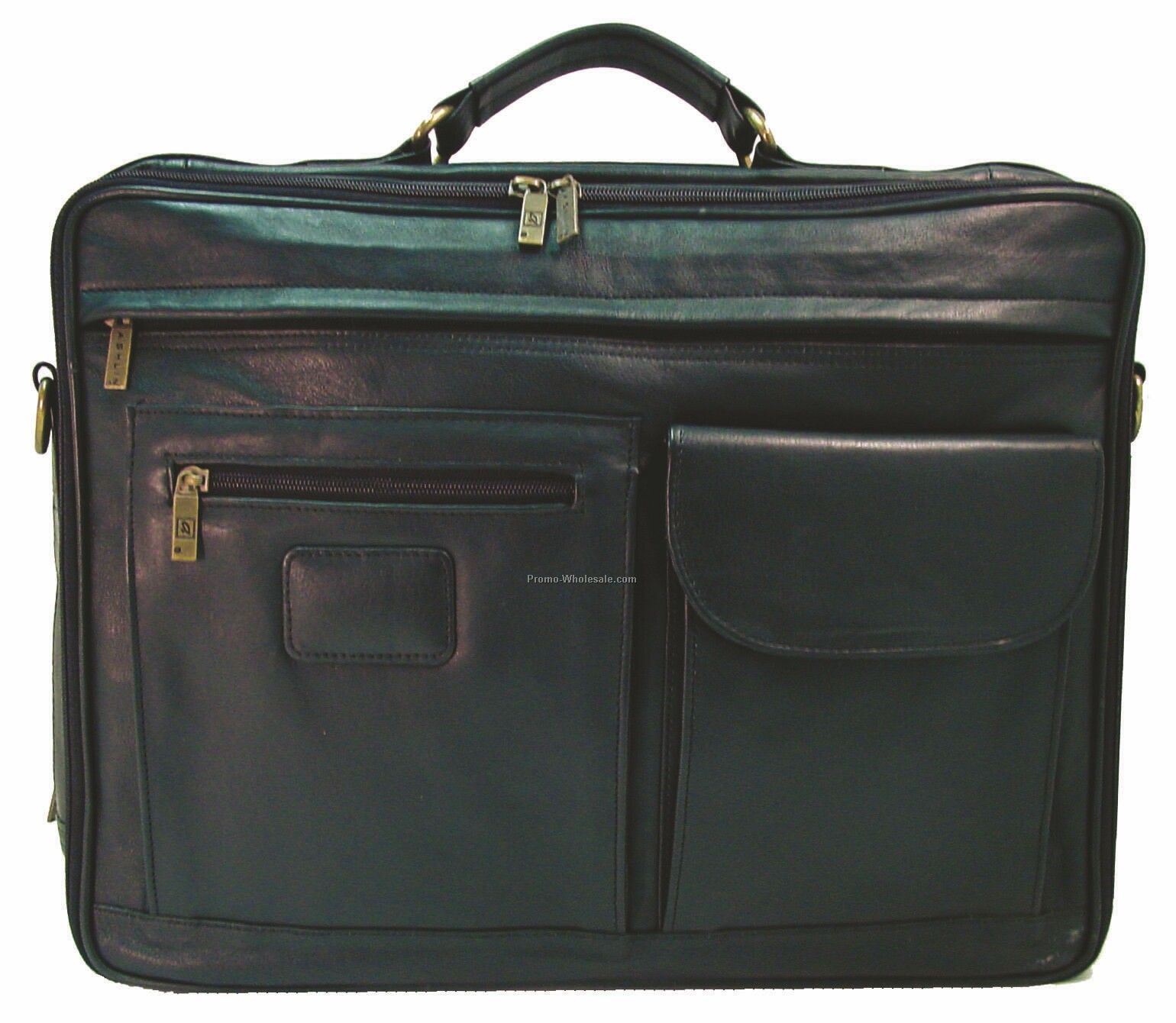 39cmx30cmx10cm Black Cowhide Briefcase W/2 Front Pockets