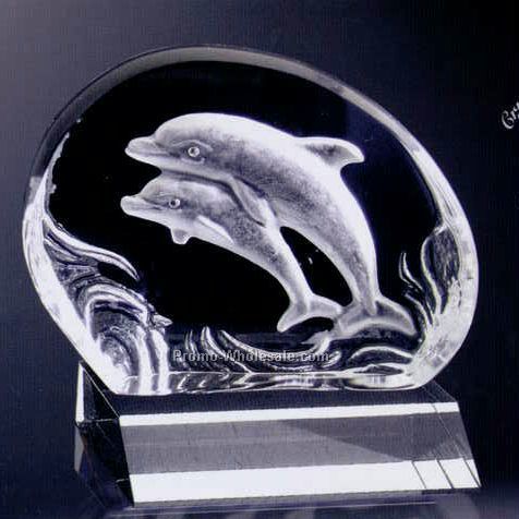 4-4/5" Animal On Base Dolphins Crystal Sculpture