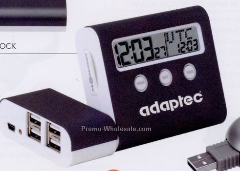 4 Port USB Hub World Time Alarm Clock