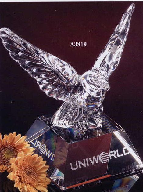 4"x7-1/2"x5" Lead Crystal Eagle Award On Optical Base