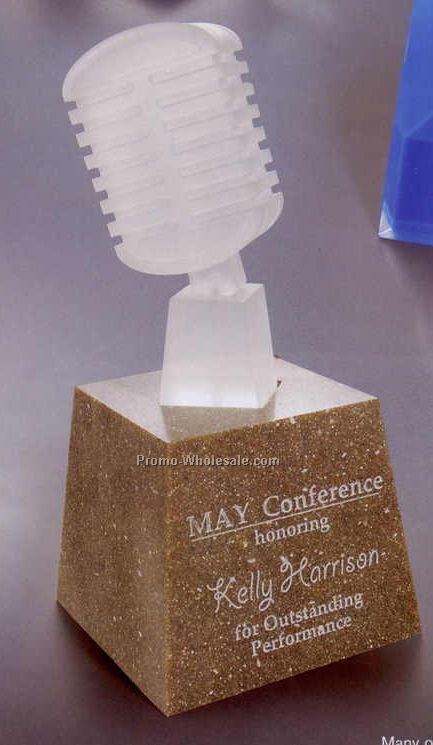 4"x8-1/2"x4" Frosted Microphone On Base Award