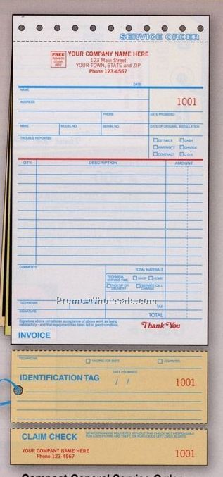 5-1/2"x11" 2 Part Compact Service Order Form W/ Carbons