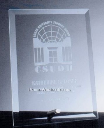 7"x5" Beveled Vertical Rectangle Glass Award W/ Aluminum Pole