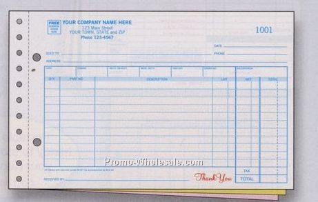 8-1/2"x5-1/2" 3 Part Side Stub Auto Parts Form