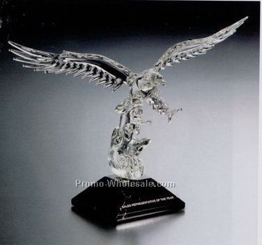 8-1/4"x12" Hand Blown Crystal Elite Eagle Sculpture W/ Marble Base