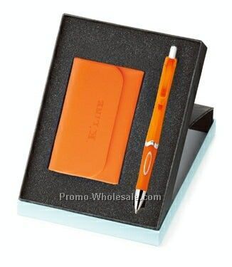 Axis Ballpoint Pen And Leather Card Holder Set