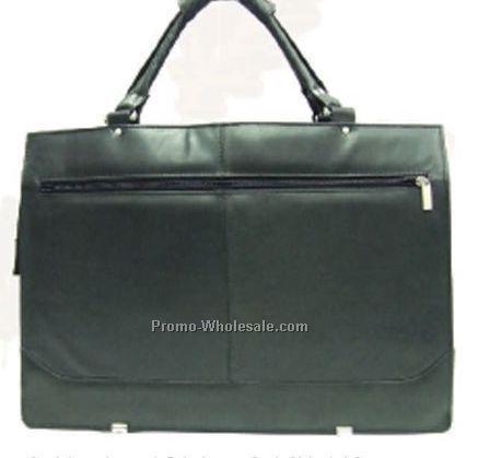 Black Slim Cowhide Briefcase W/Double Handle & Shoulder Strap