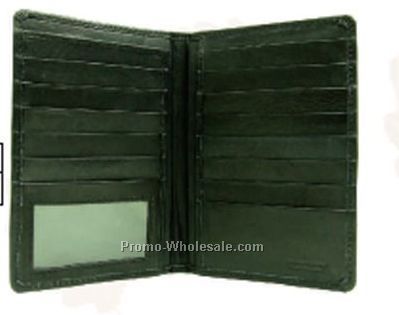 Black Stone Wash Cowhide Passport Cover With 14 Card Pocket