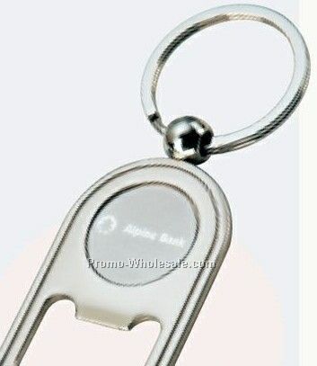 Bottle Opener / Key Ring W/ Round Inset /1-3/8"x3-7/8"x1/4"