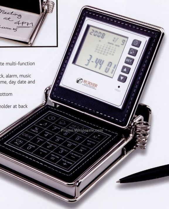 Calculator With Alarm Clock, Radio, Calendar, Card Holder & Pad Holder