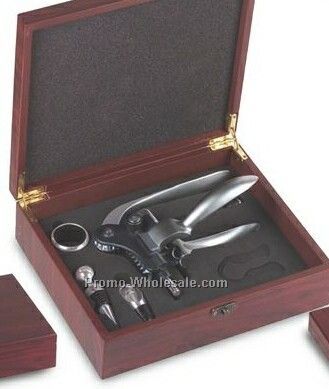 Giovanni Mahogany Wood Box With Wine Accessories