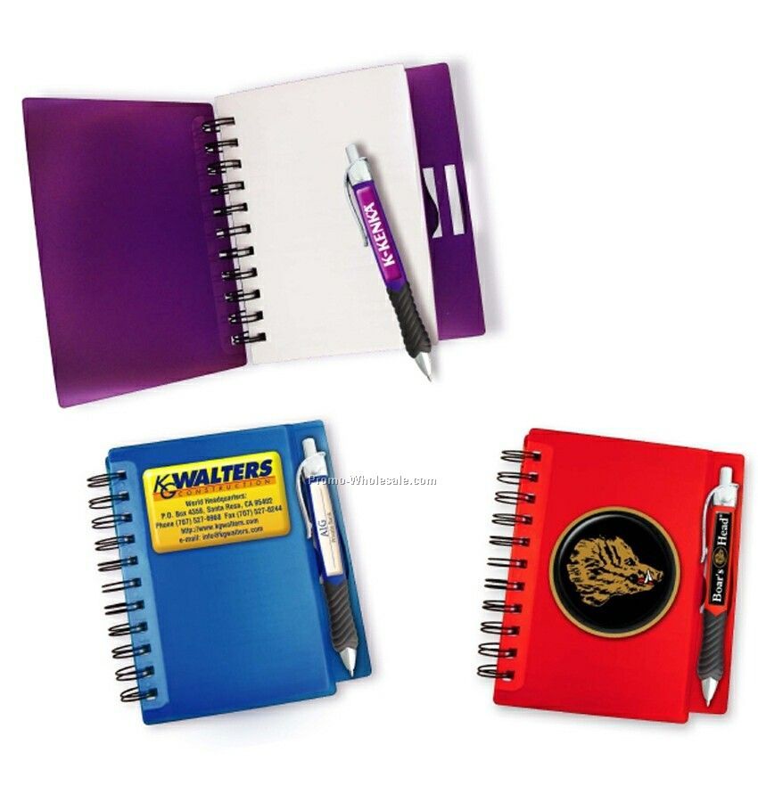 Hard Cover Spiral Notebook W/ Square Dome Design Pen