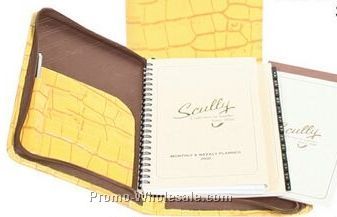 Ladies Tooled Calfskin Zip Weekly Planner (Tan)