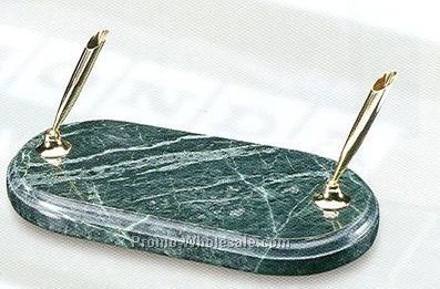 Oblong Green Marble Double Pen Holder Set