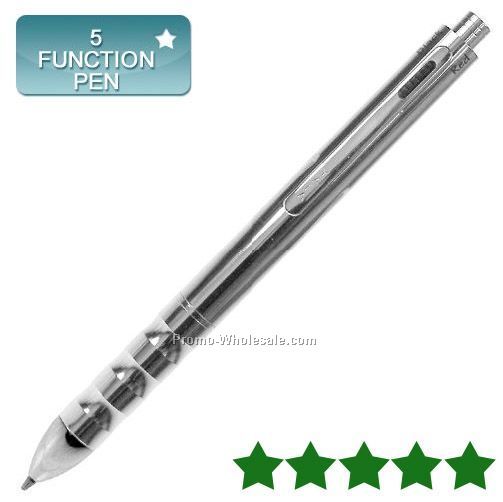 Quintek 5 Function Pen, Highlighter, Pencil, Stylus (Silver)