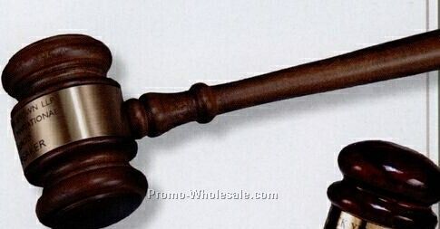 Walnut Gavel W/ Gold Metal Engraved Band - 10-1/2"