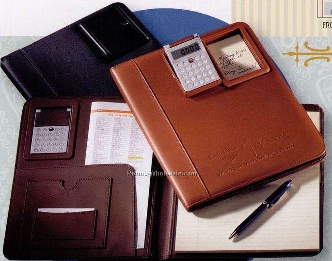 Writing Pad Calculator Portfolio W/ Pneumatic Calculator (Bonded Leather)