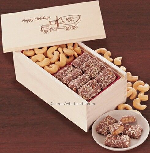 1/2 Lb. English Toffee & 5 Oz. Jumbo Cashews In Wooden Box