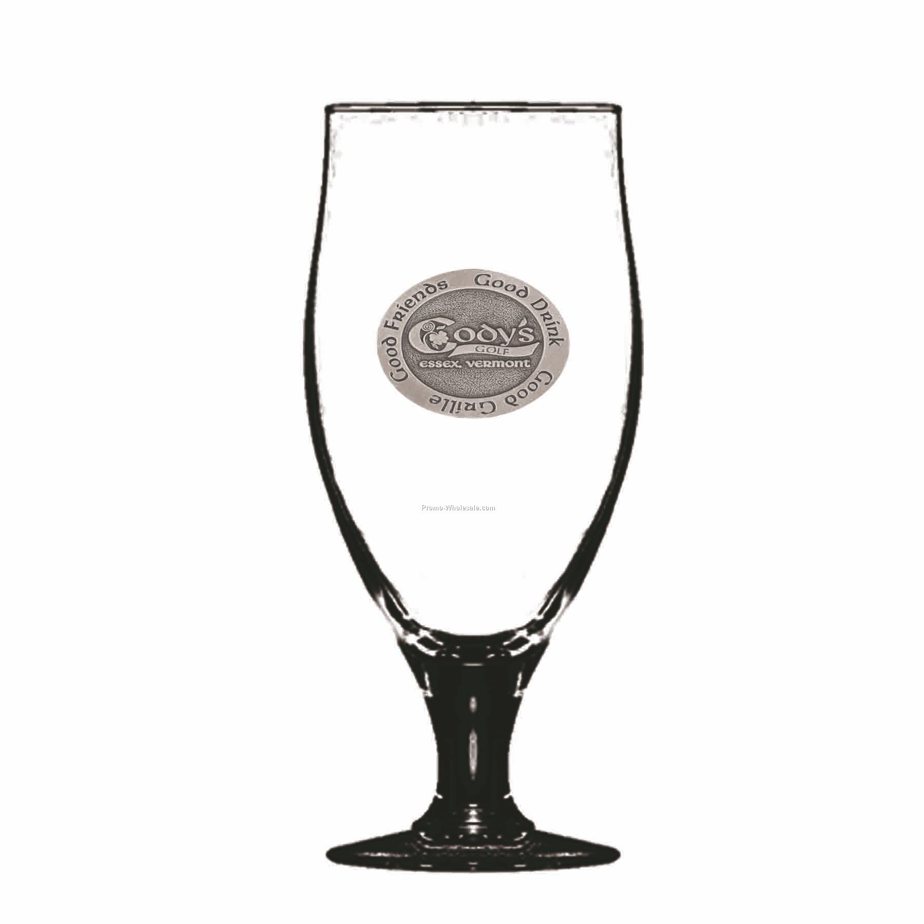 12-3/4 Oz. Crystal Pilsner Beer Glass W/ Round Base (Pewter Emblem)