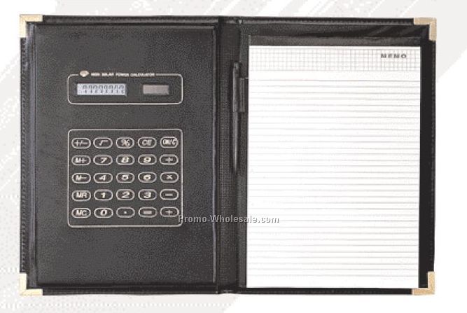 12-5/8"x9-1/4"x5/8" Tri-fold Portfolio W/ Solar 8 Digit Calculator